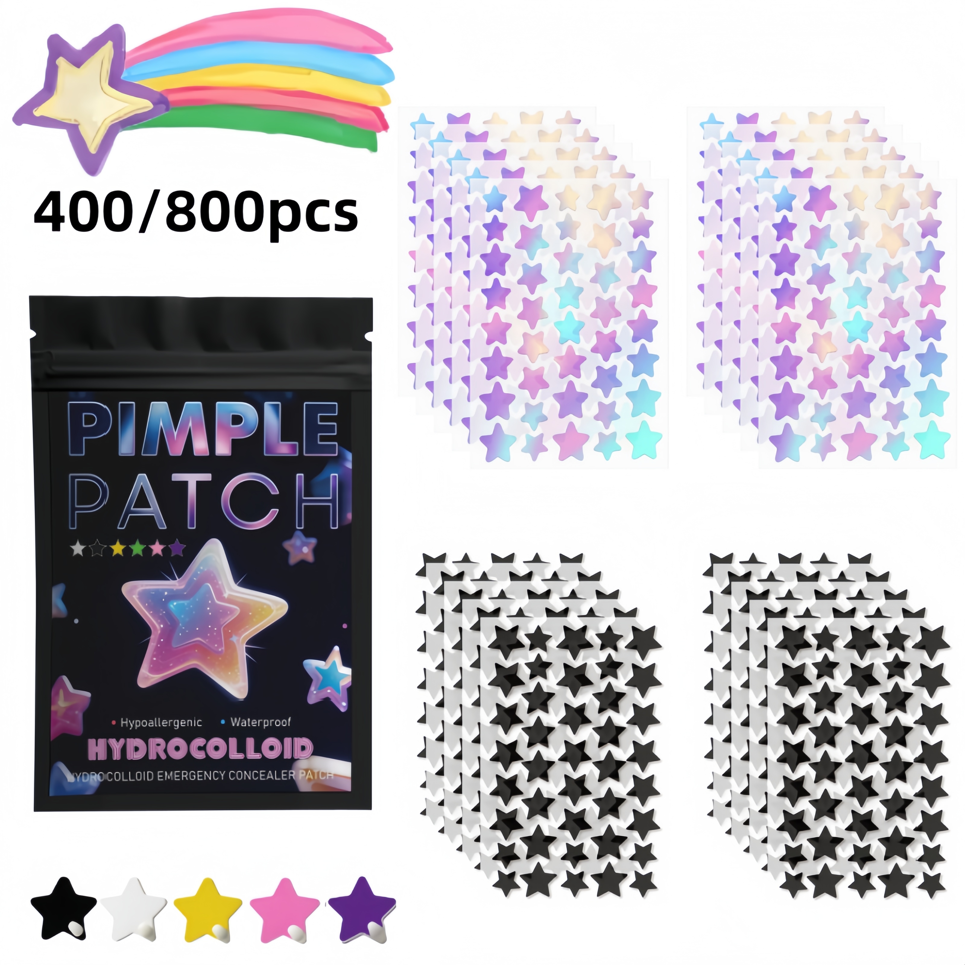 Skincare You - 400/800pcs Iridescent & Black Star Blemish