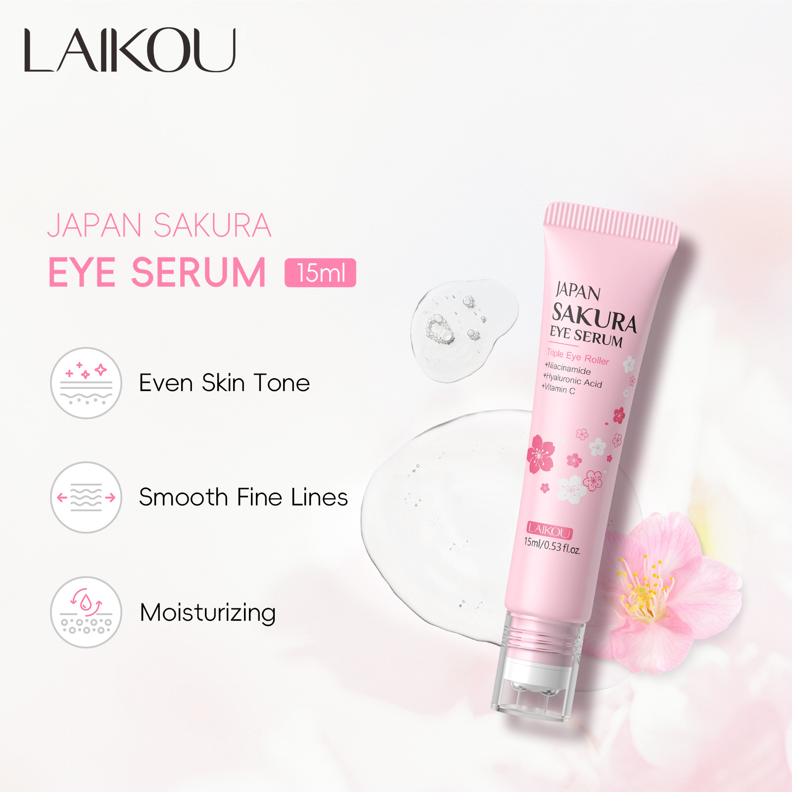 LAIKOU Japan Sakura Eye Serum  - огляд і ціна Caffeine Eye Serum